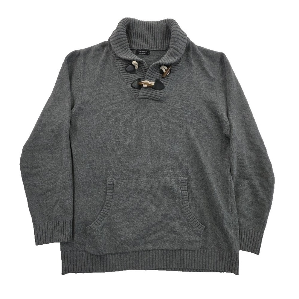 Coofandy Knitted Shawl Collar Sweater Mens L Grey Gray Long Sleeve Pullover
